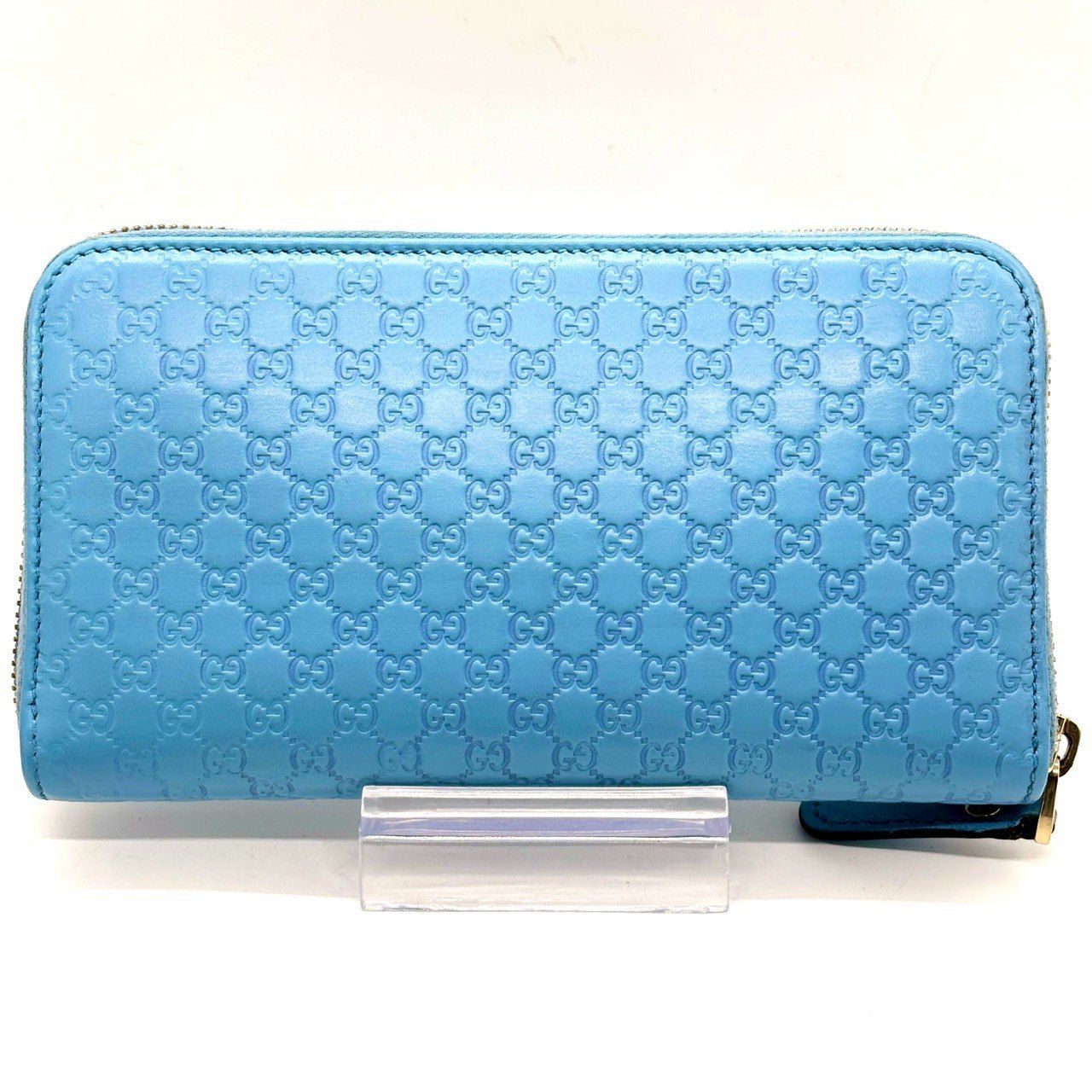 美品✨GUCCI 長財布 マイクロシマGG 青 ラウンド ファスナー 爽やかに映える空色】 GUCCI グッチ マイクロシマ 長財布 ラウンド