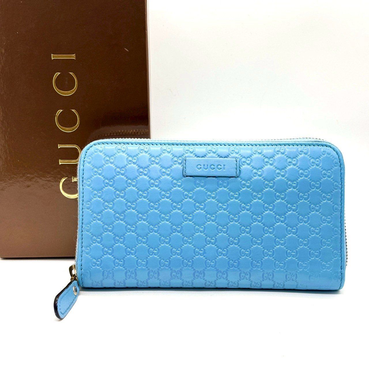 爽やかに映える空色】 GUCCI グッチ マイクロシマ 長財布 ラウンド