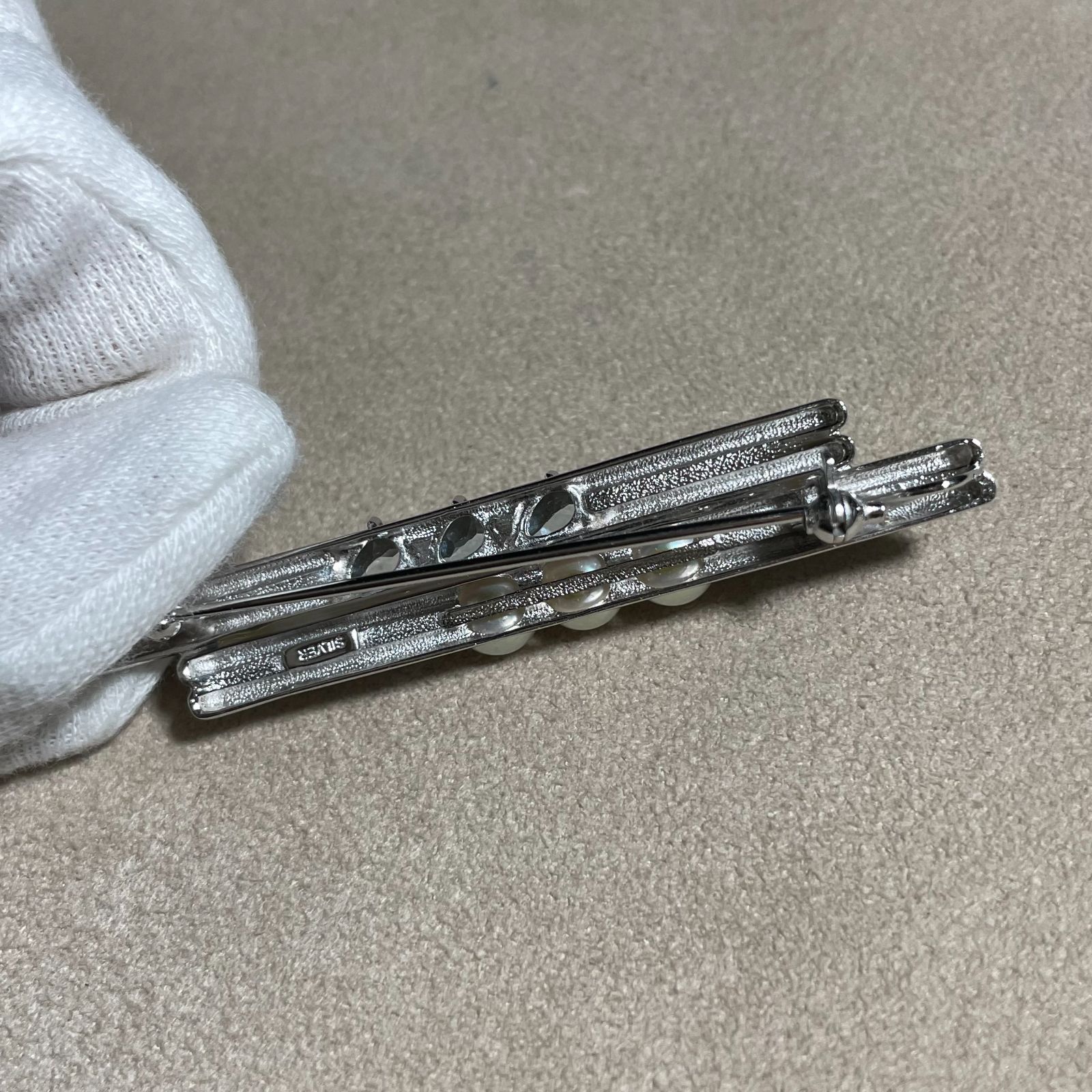  パール SV ブローチ青色石付き 6.9 g ブローチ コサージュ アクセサリー