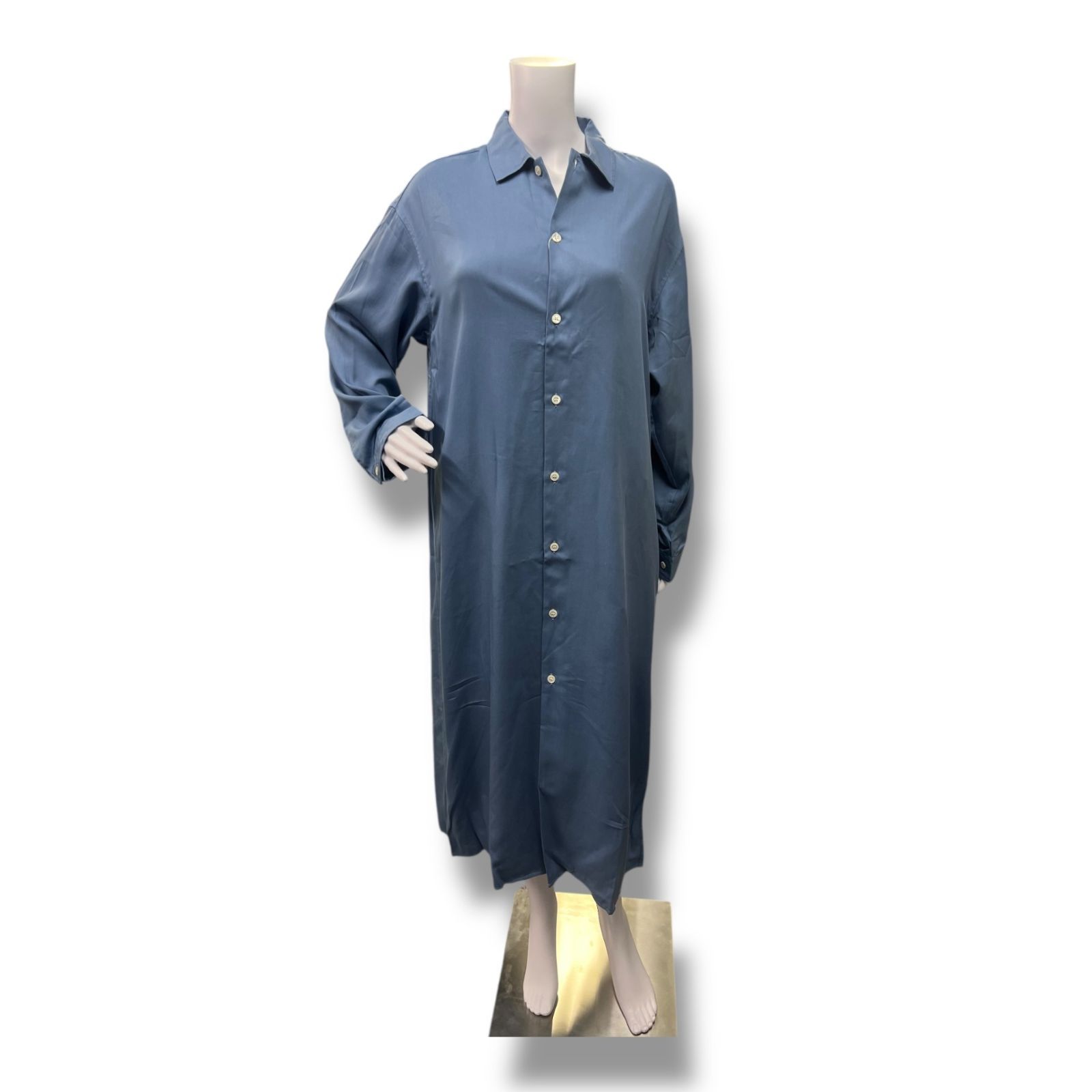 参考上代28600円 MY____ SUPPLE SHIRT DRESS サプルシャツドレス ロングスリーブワンピース マイ ユニバーサルプロダクツ 241-61303 ブルー 0 883 A 1