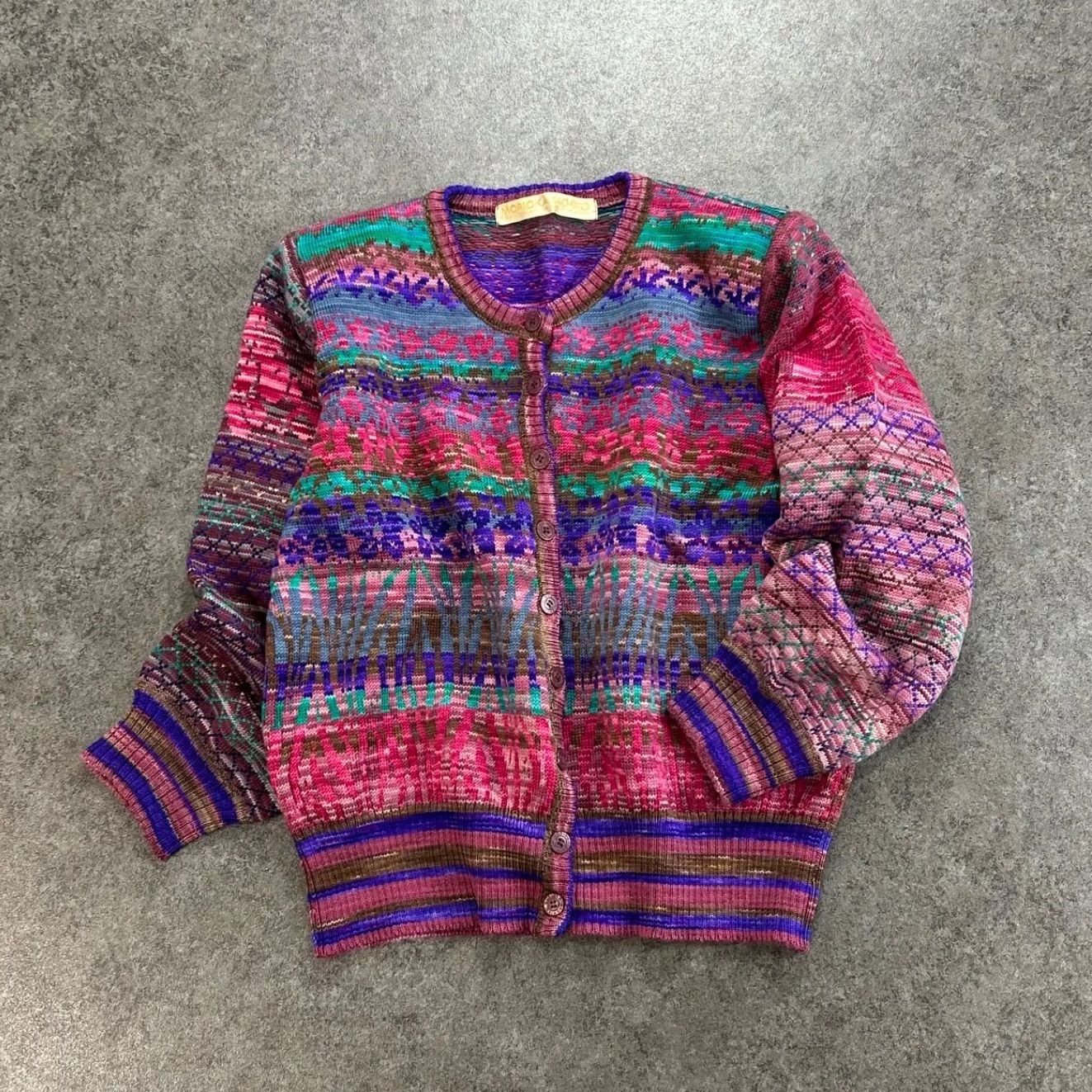 MORIOKA SACHIKO カーディガンとスカートセット絹100% Vintage MORIOKA SACHIKO Crazy Pattern Design Sweater Cardigan