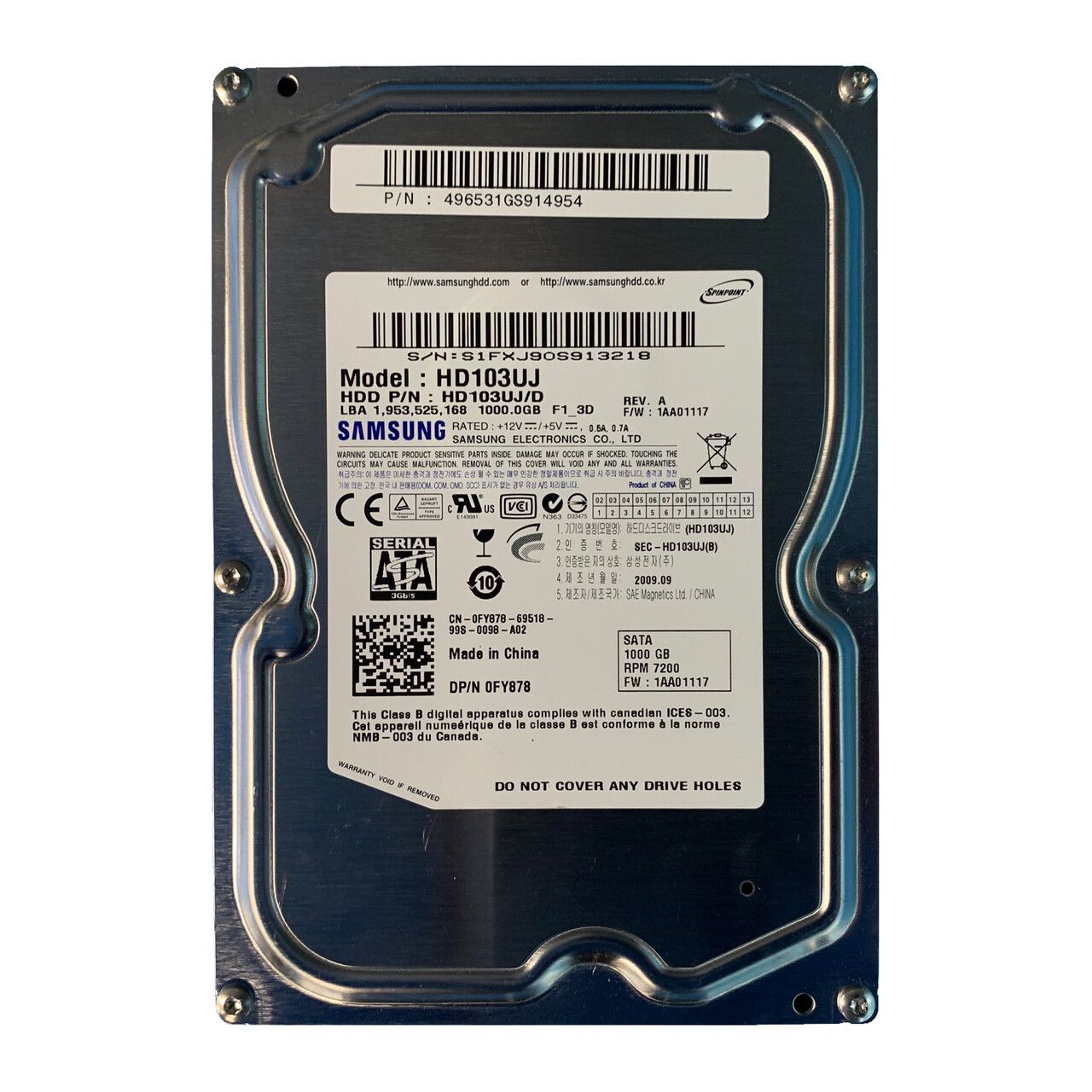 1年保証 再生品 FY 878 Dell 1 TB 7200 RPM 3 5 SATA Desktop Hard Drive 0
