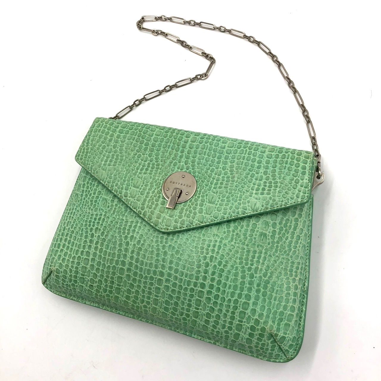 スマイソン SMYTHSON クラッチバッグ ショルダーバッグ グリーン 緑 クロコ型押し