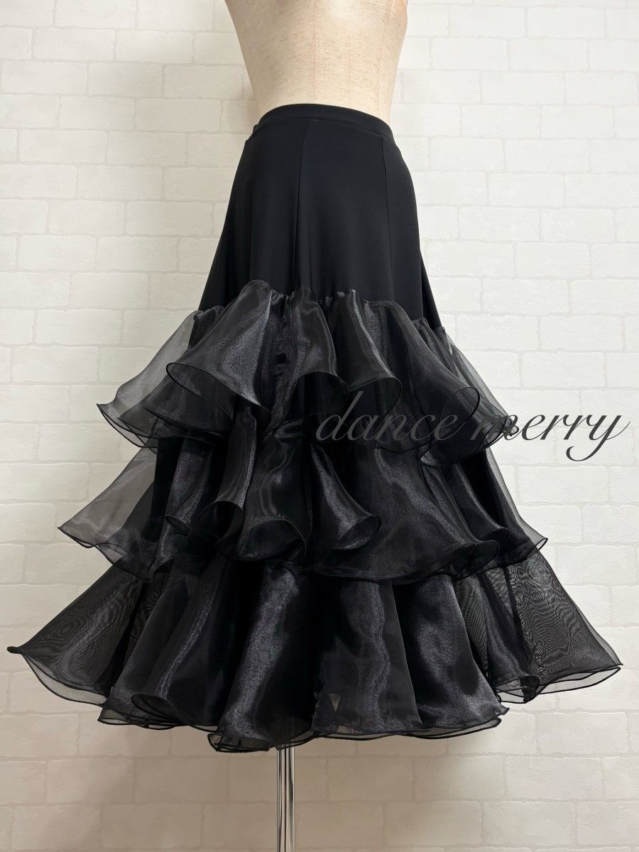 新品 豪華 社交ダンス スカート 黒 タンゴ パーティ クイック 3397