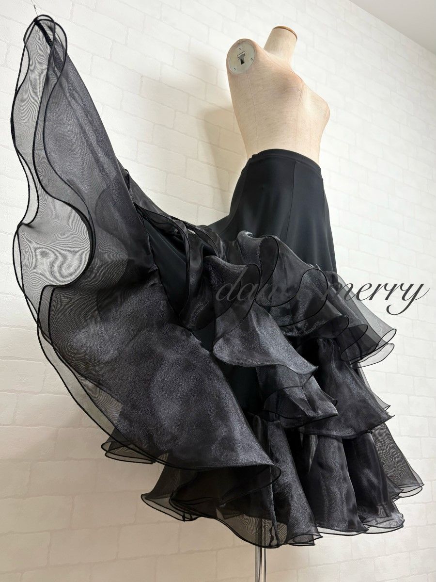 新品 豪華 社交ダンス スカート 黒 タンゴ パーティ クイック 3397