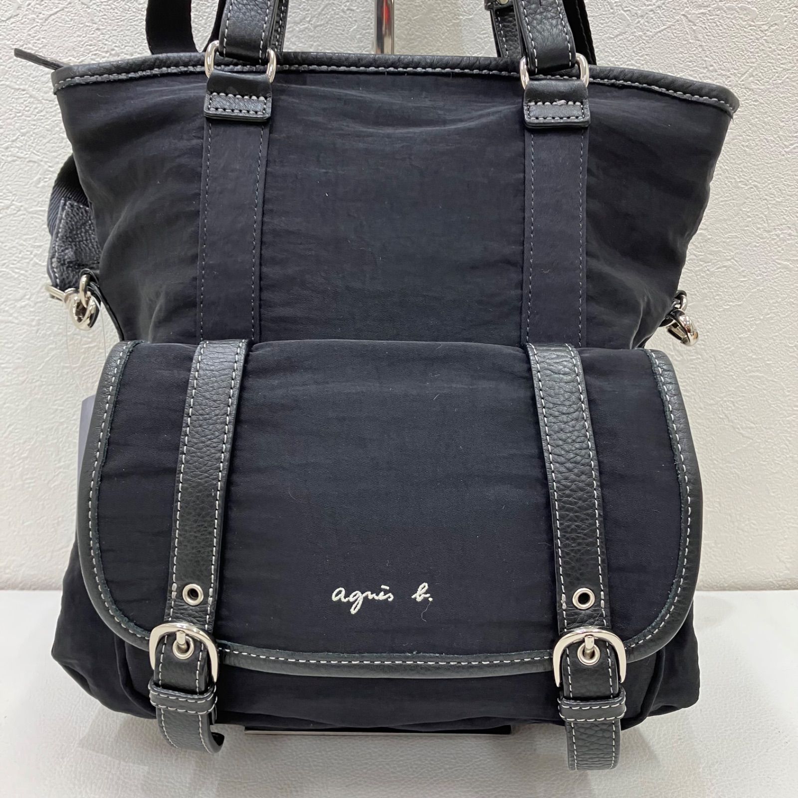 7630 agnes b VOYAGE アニエスベーボヤージュ 2 way ショルダーバッグ ハンドバッグ トートバッグ ブラック 黒 無地 レディース シンプル きれいめ カジュアル ポケット多数