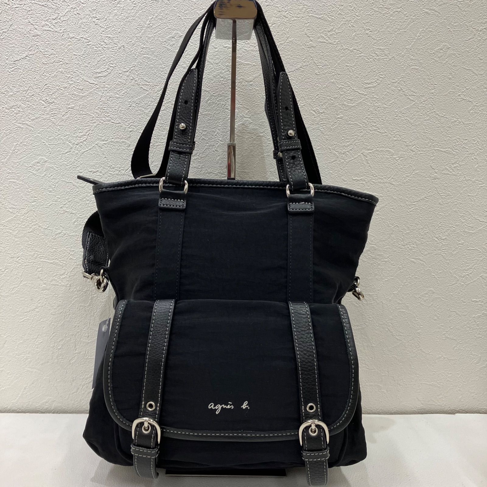 7630 agnes b. VOYAGE アニエスベーボヤージュ 2 way ショルダーバッグ ハンドバッグ トートバッグ ブラック 黒 無地 レディース シンプル きれいめ カジュアル ポケット多数