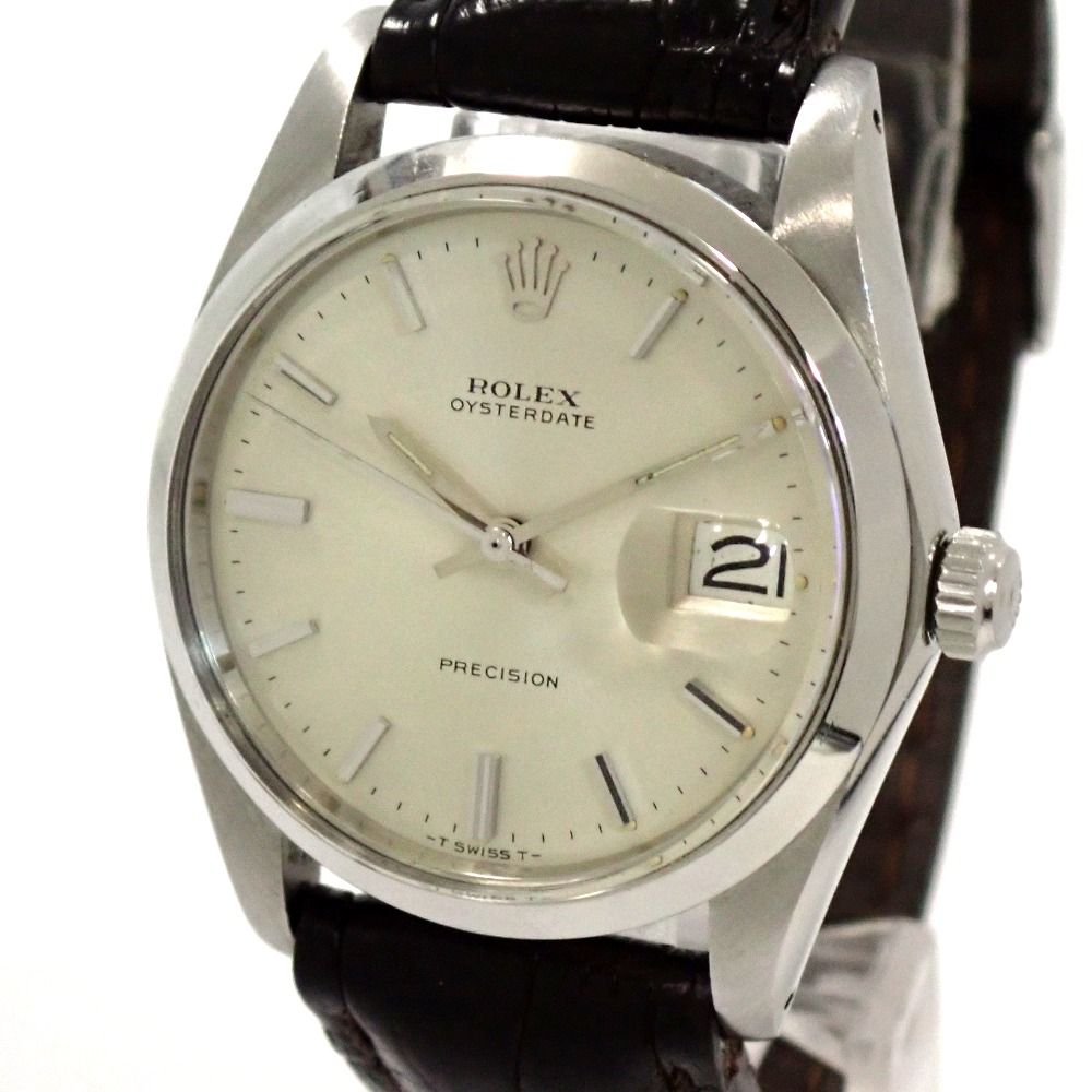 Th 999181 ロレックス メンズ 腕時計 オイスターデイト プレシジョン 6694 8番 SS 社外革ベルト 尾錠 ROLEX
