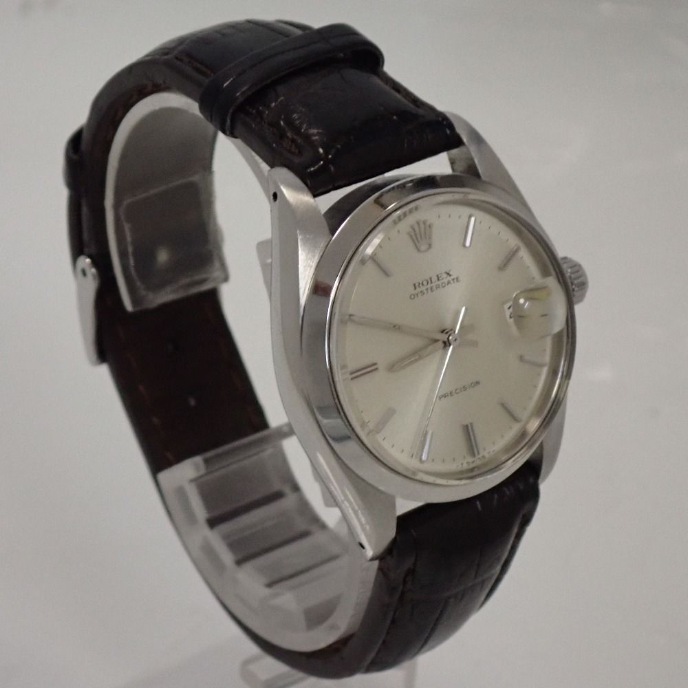 Th 999181 ロレックス メンズ 腕時計 オイスターデイト プレシジョン 6694 8番 SS 社外革ベルト 尾錠 ROLEX