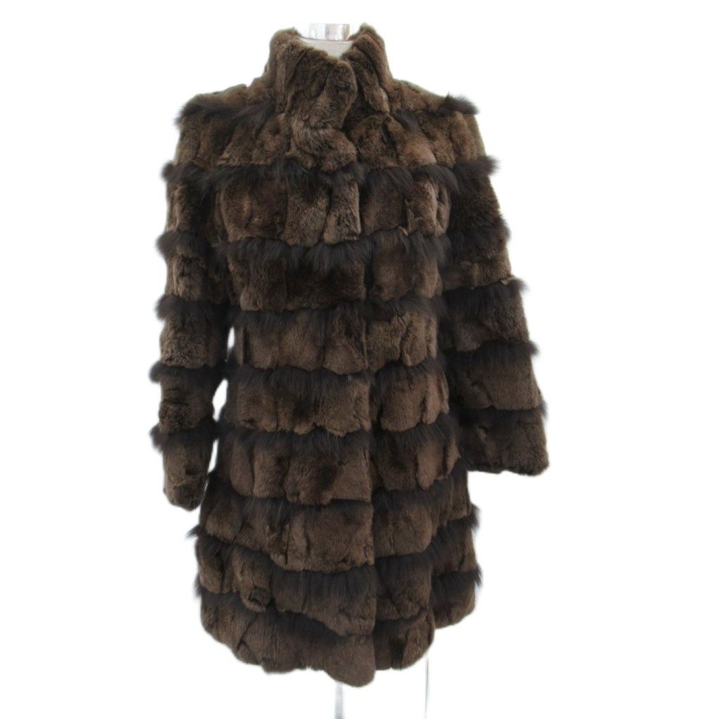 北川 レッキスラビットファーコート フォックスファーコート 毛皮コート ロング丈 9 茶 ブラウン SM 29