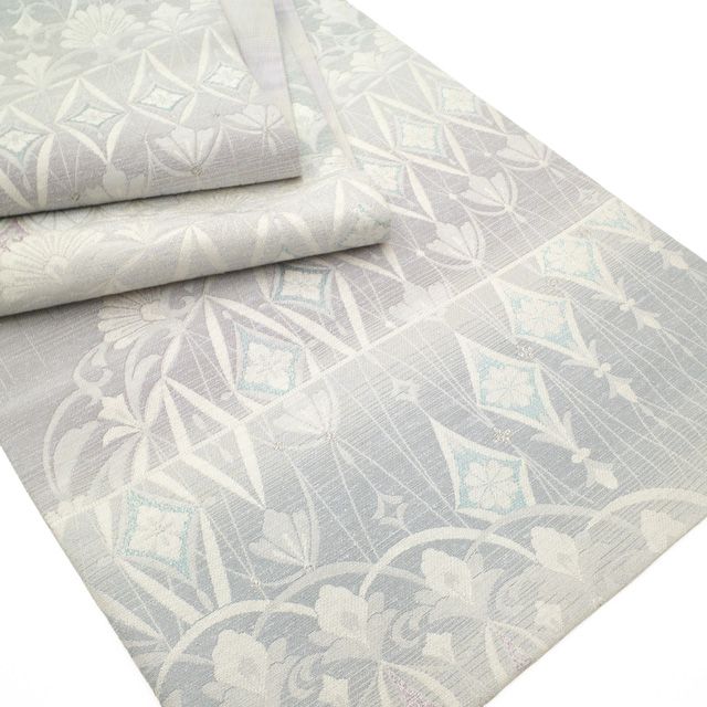 袋帯 京都 西陣 翔織 グレー モダン柄 西洋風 正絹 帯 中古 kp2219 新古品】 袋帯 フォーマル 未使用 正絹 京都 西陣 まいづる 門扉幻影文