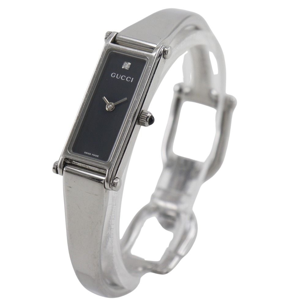 GUCCI グッチ 1 Pダイヤ 1500 L ステンレススチール ブラック クオーツ アナログ表示 レディース 黒文字盤 腕時計