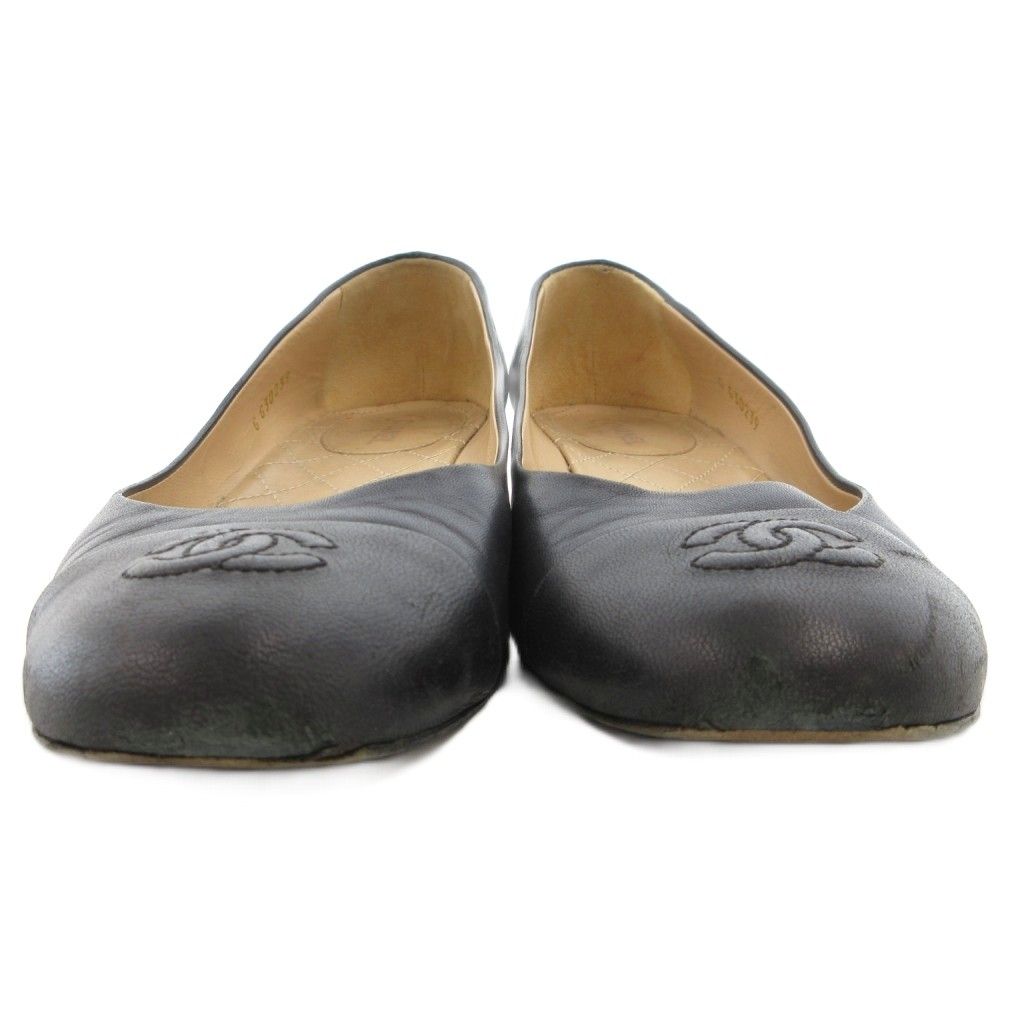 シャネル CHANEL ココマーク パンプス チャンキーヒール アーモンド