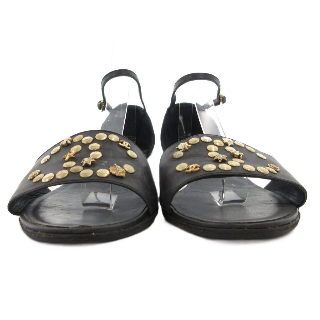 CHANEL シャネル ココマーク スタッズ サンダル 37 1/2 シャネル CHANEL ココマーク スタッズサンダル ローヒール アンクル