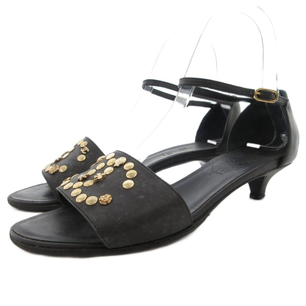 シャネル CHANEL ココマーク スタッズサンダル ローヒール アンクル