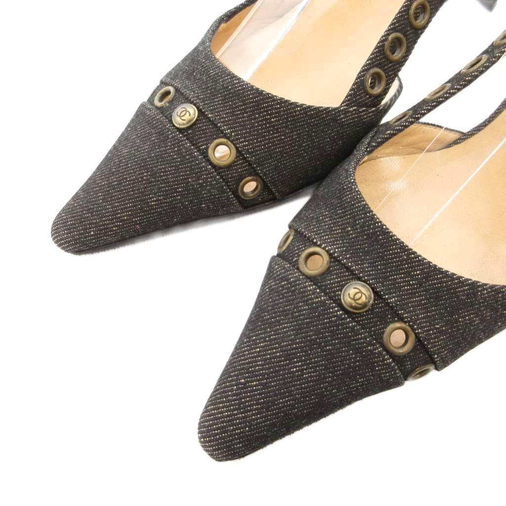 シャネル CHANEL ココマーク ヒールサンダル デニムパンプス ポイン