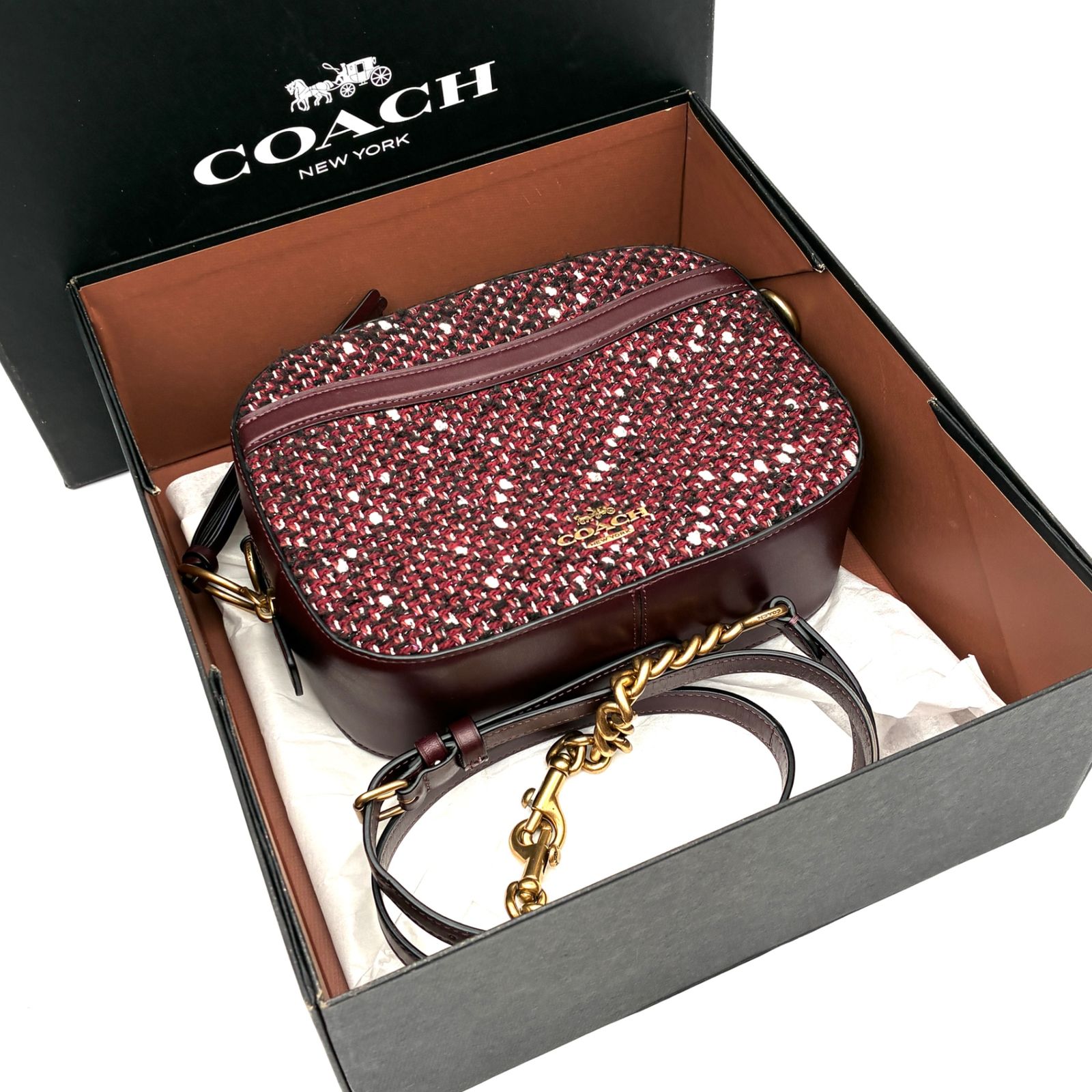  COACH コーチ ショルダーバッグ ツイード ラメ レザー ロゴ レディース ボルドー ショルダーバッグ ショルダーバッグ