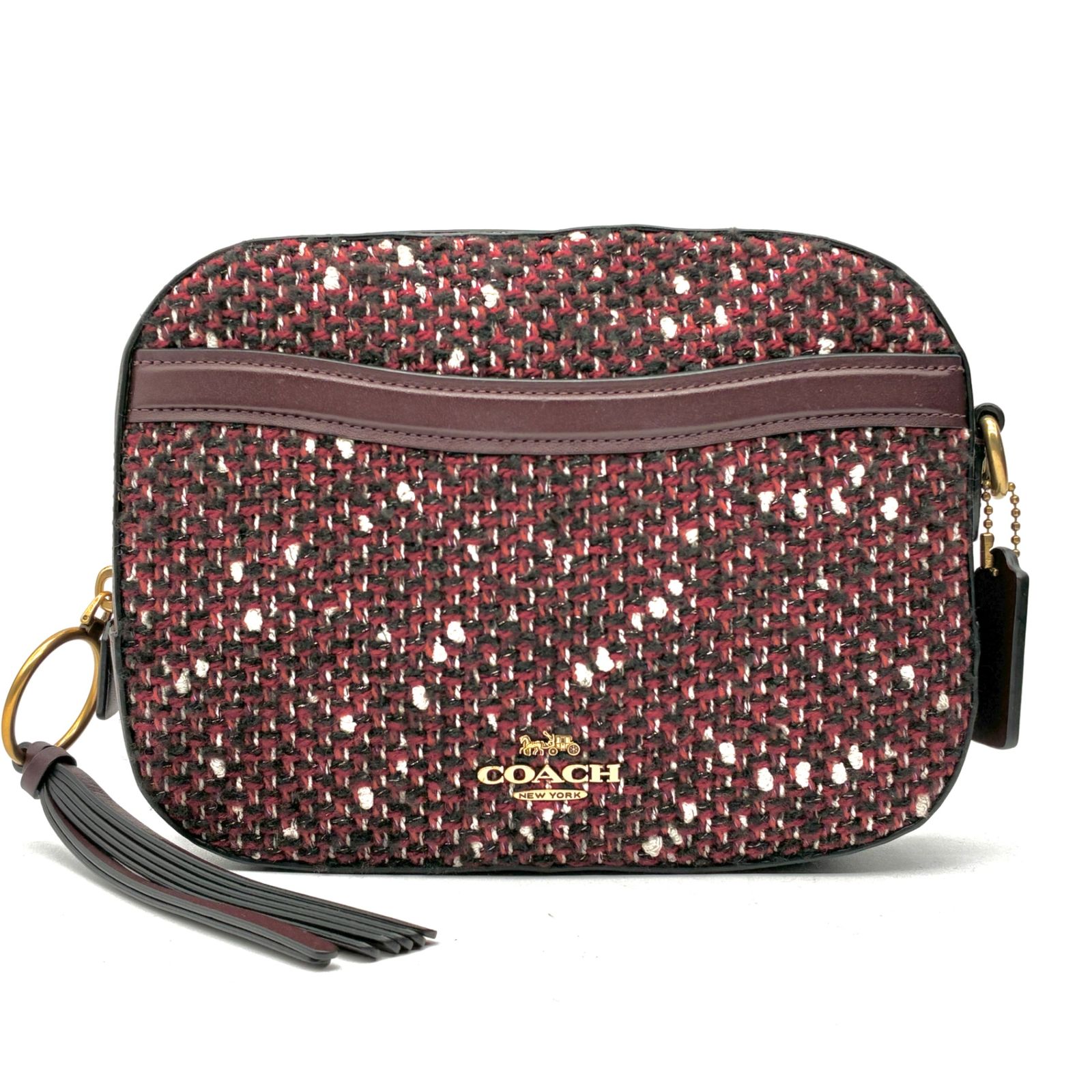 COACH コーチ ショルダーバッグ ツイード ラメ レザー ロゴ レディース ボルドー