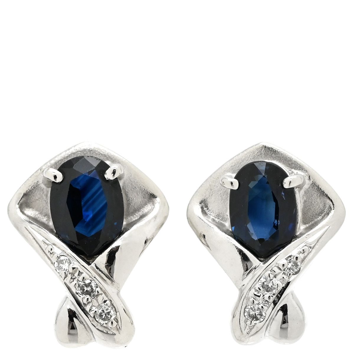 イヤリング ホワイトゴールド×プラチナム×ブルー ブルーサファイア 14 K WG 14金 Pt 850 ダイヤ ひねりデザイン