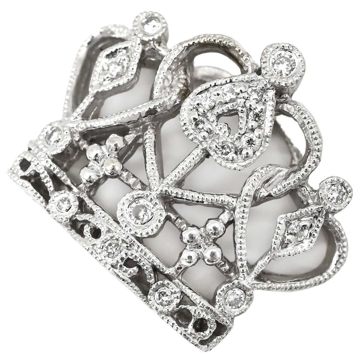 ペンダントトップ クラウン ダイヤ ネックレストップ ホワイトゴールド Au 750 18 K 18金 透かし彫り 王冠モチーフ アンティーク調