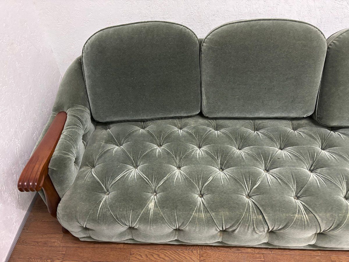  マルニ maruni ベルサイユ 3人掛けソファ トリプル 3P ベルベット ベロア ロココ調 モケットグリーン 昭和レトロ ヴィンテージ 貝1346 ローソファ 2人掛け 3人掛けソファ ソファ ソファベッド
