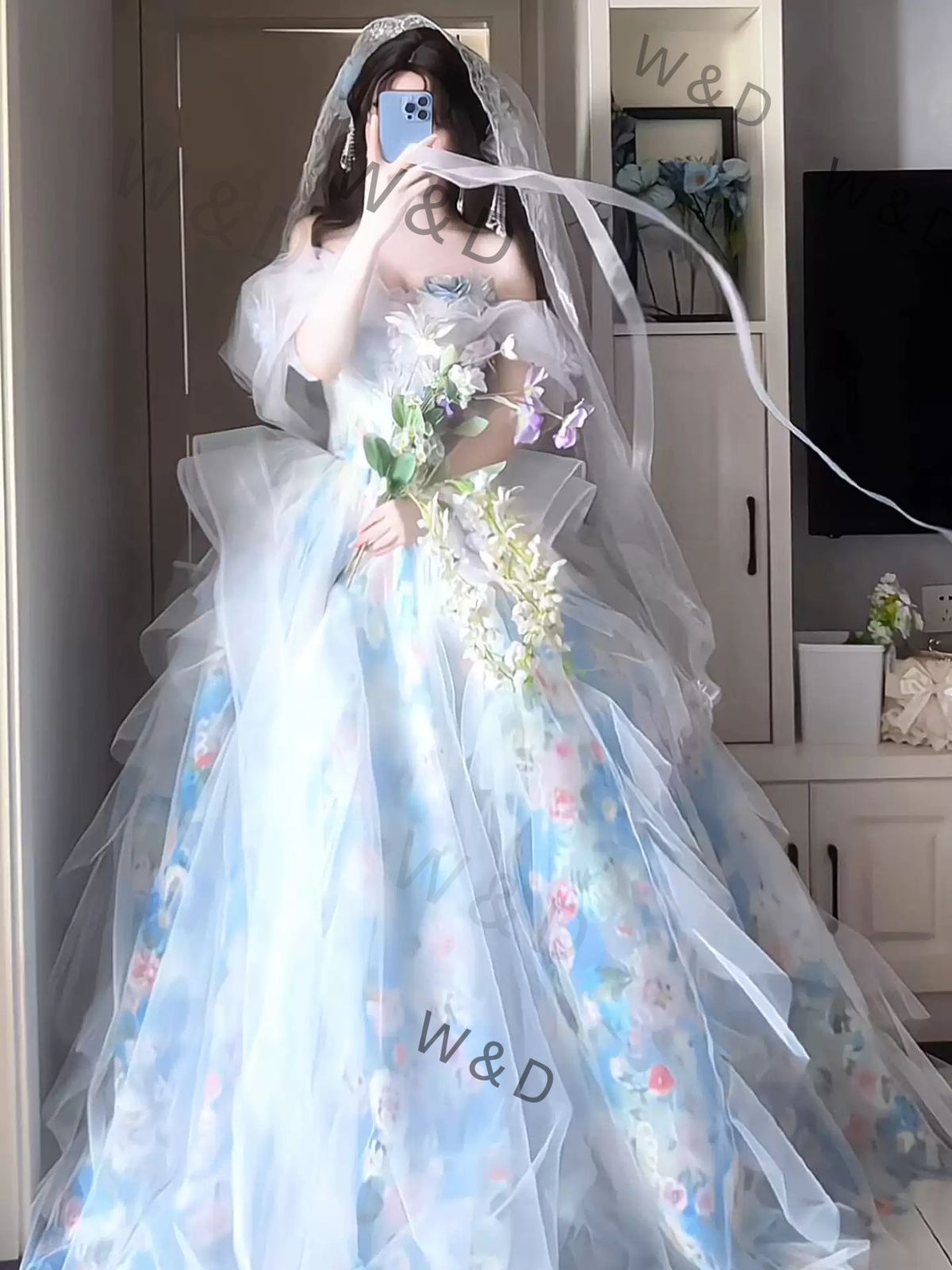 ブルー フェアリーテイル プリンセスドレス イブニングドレス 2025 エレガント 刺繍 レディース フォーマル パーティー 成人式 卒業式 おしゃれ ギフト 特別な日の輝きを夢のように彩る エレガントなプリンセスドレス