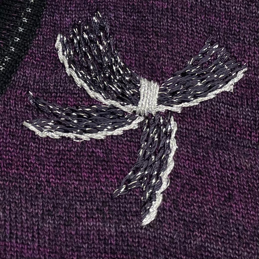 N364/美品 SAGAN H アトリエサガン 長袖ニットカットソー 総柄 紫 ATELIER SAGAN アトリエサガン 刺繍カーディガン ニットカーディガン