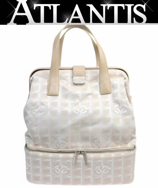 シャネル CHANEL ニュートラベルライン ボストンバッグ ナイロンジャガード ベージュ SV金具 7番台 17950