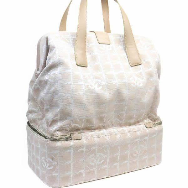 シャネル CHANEL ニュートラベルライン ボストンバッグ ナイロンジャガード ベージュ SV金具 7番台 17950