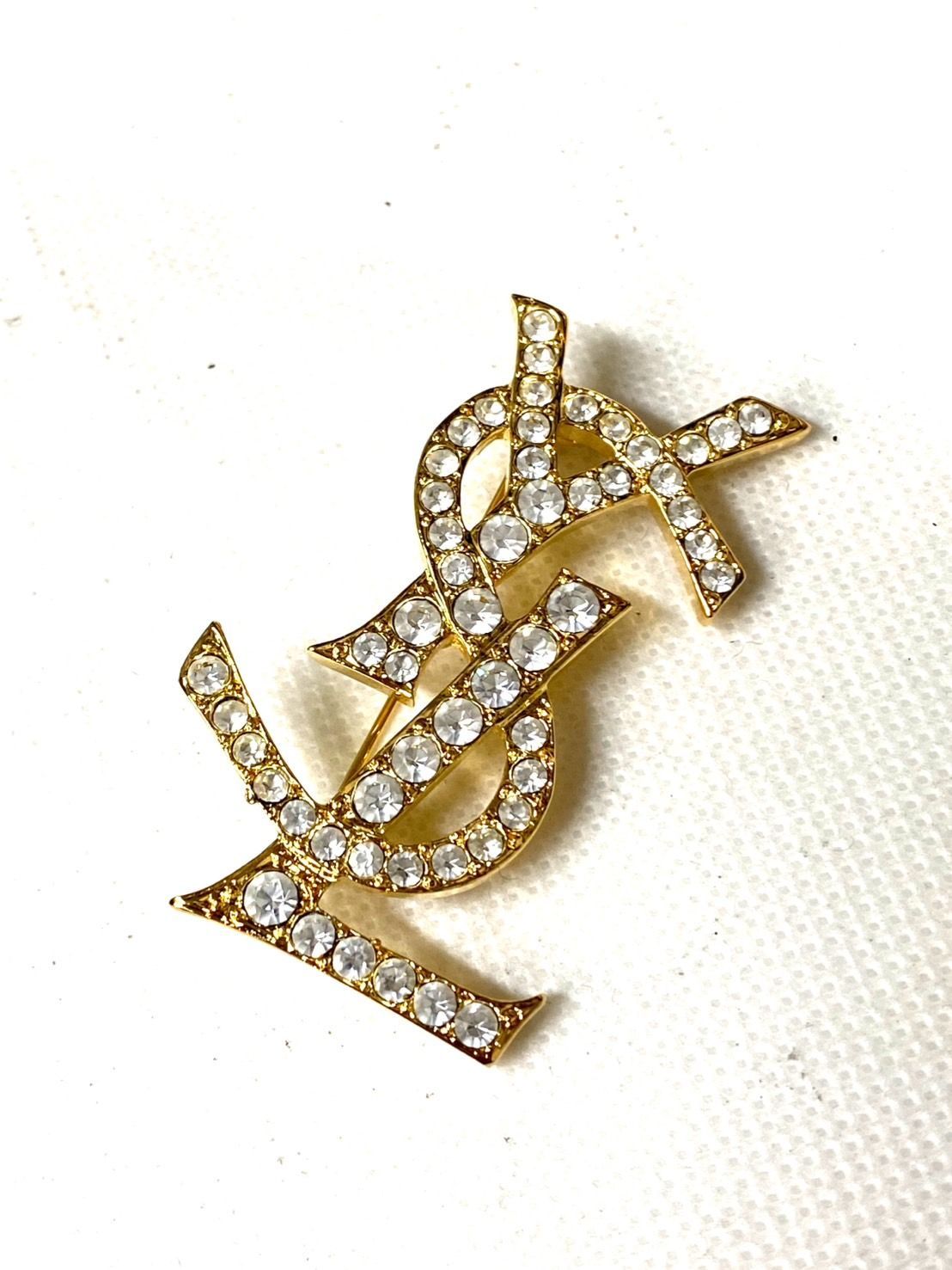極美品✨イヴサンローラン ブローチ YSL ラインストーン ゴールド金具 極美品 Yves Saint Laurent イヴサンローラン ラインストーン ブローチ