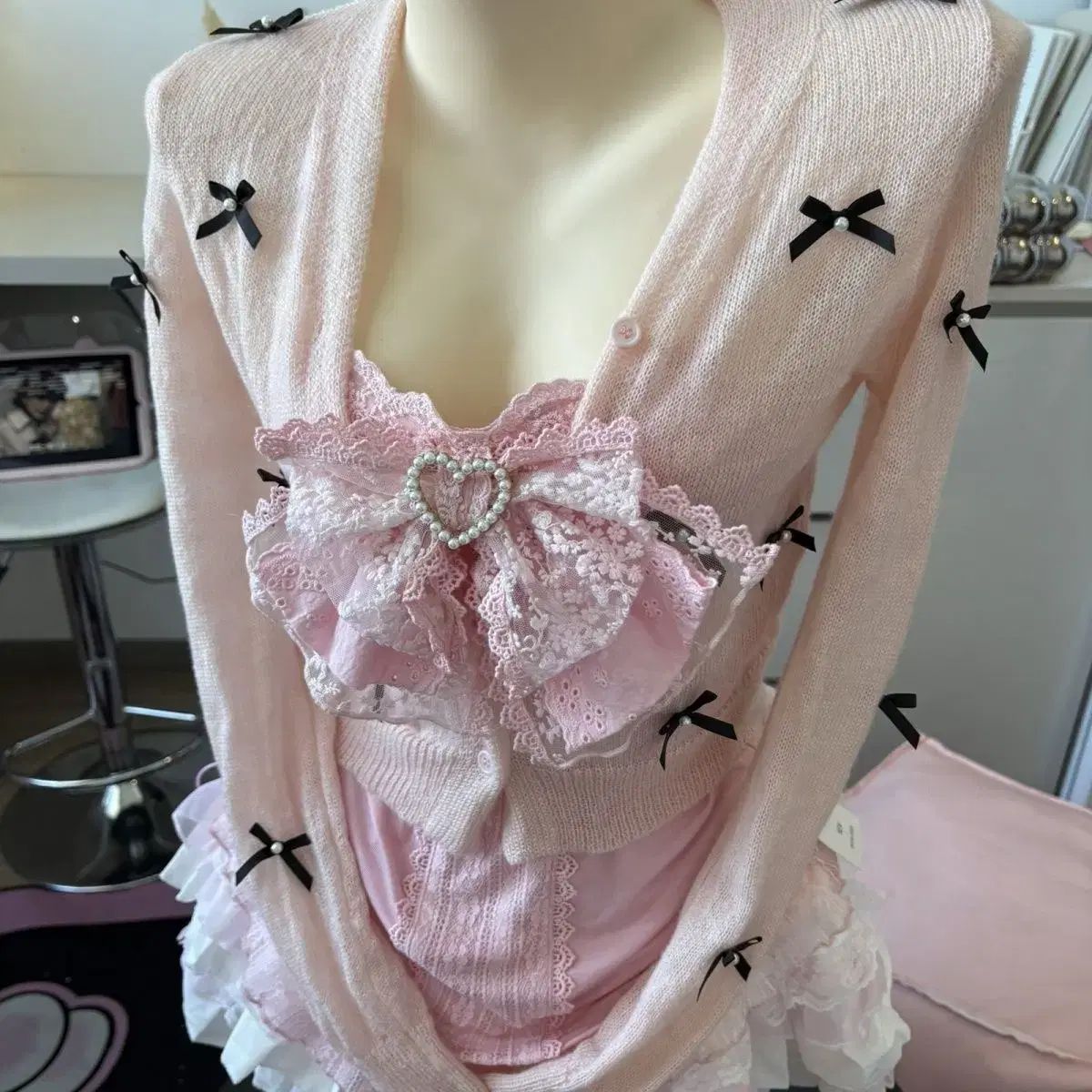 レトロ ビッグ リー ス リス スカート カーディガン セット