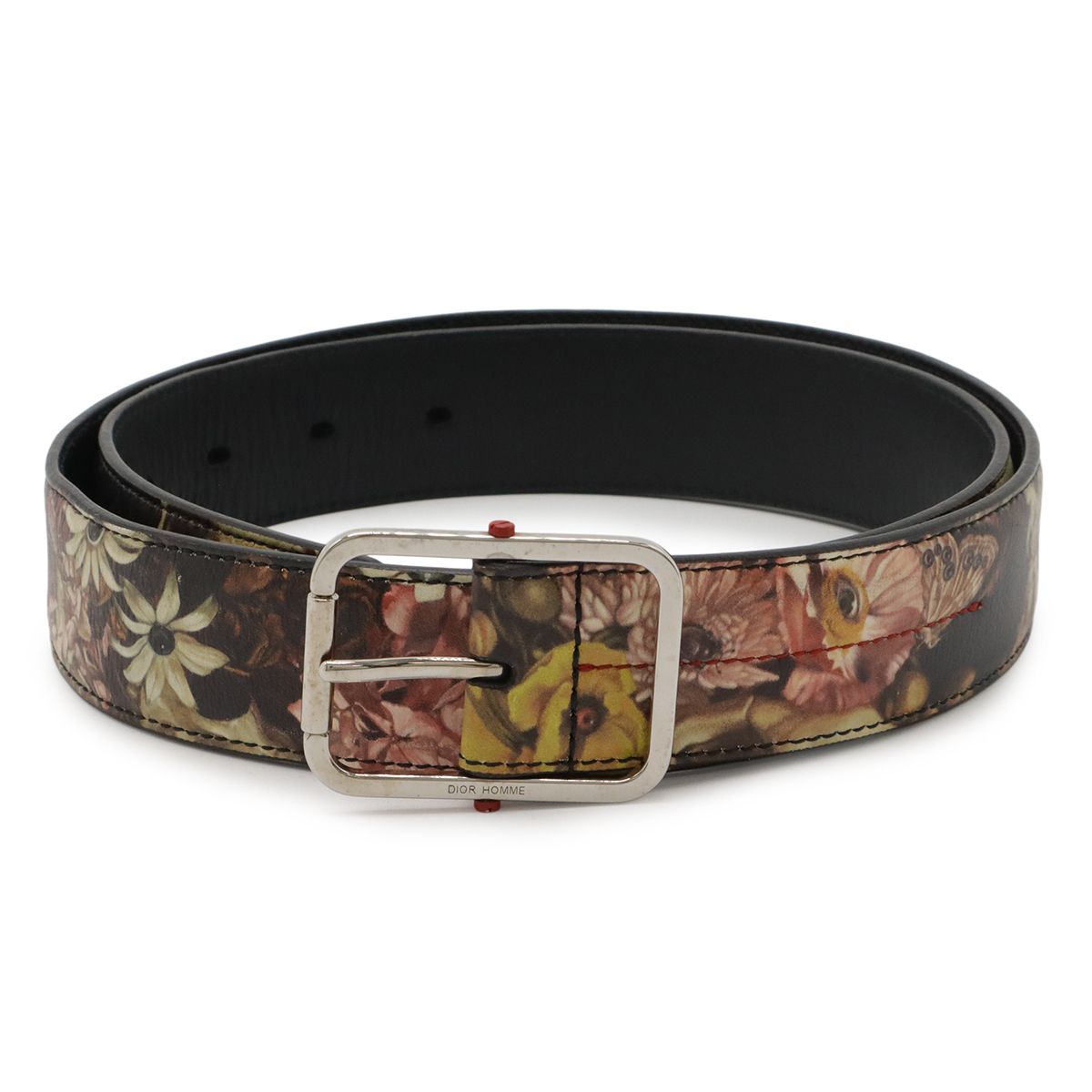 Christian Dior クリスチャン ディオール HOMME オム ベルト 花柄 フラワー レザー ブラック 黒 マルチ シルバー金具 90