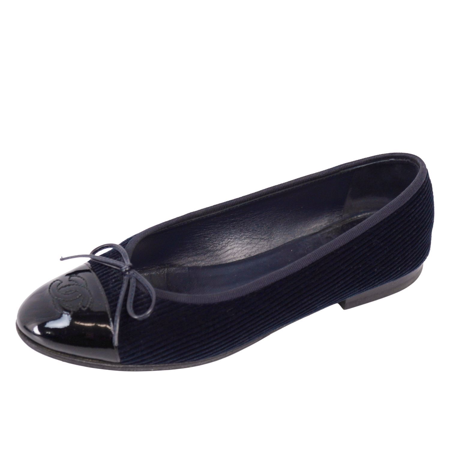 美品 シャネル CHANEL G02819 フラットパンプス キャップトゥ ココ