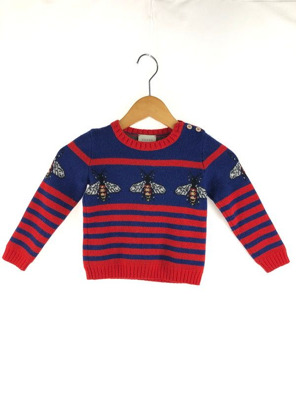 人気定番，正規品 【中古品】GUCCI グッチ kid's BEE DESIGN STRIPED KNIT SWEATER S515925 X1582 キッズ 蜂デザイン ボーダーニットセーター トップス 【173-250626-rt-01-tag】 セーター