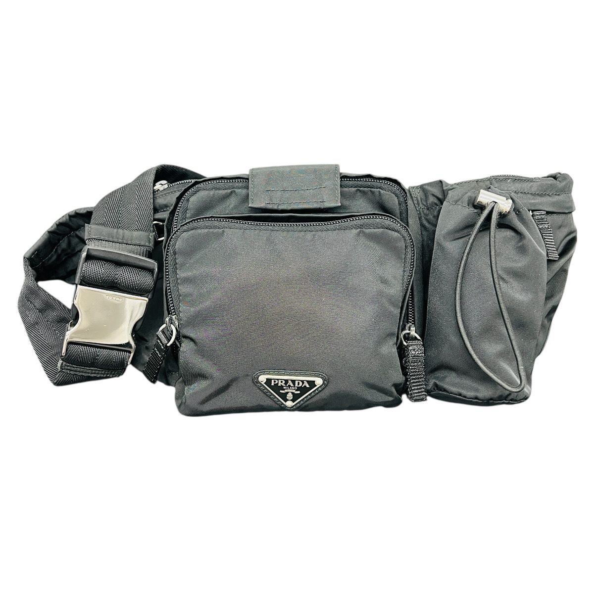 PRADA プラダ テスートナイロン ボディバッグ マルチポケット VA 0056 ナイロン メタル ブラック シルバー金具 ウエストバッグ ヒップバッグ ABランク 鑑定済 プラダバッグ