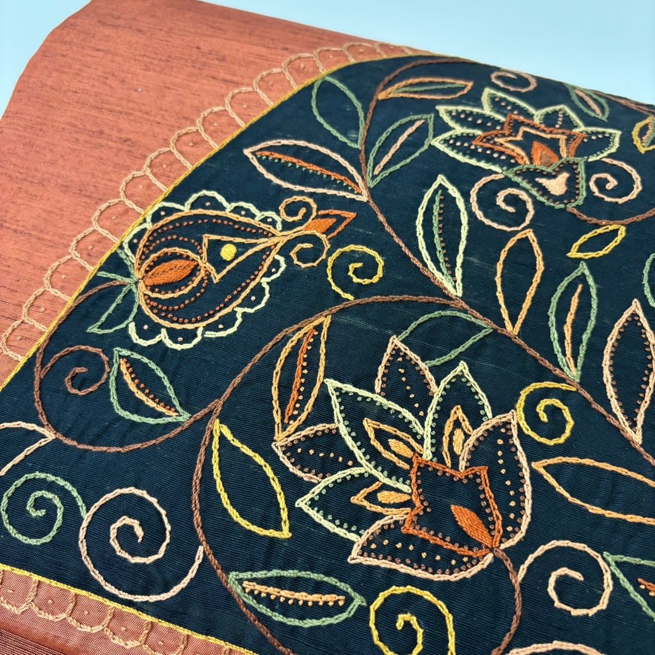 名古屋帯 刺繍の花唐草 紬 九寸 正絹 MA-2533 - メルカリ