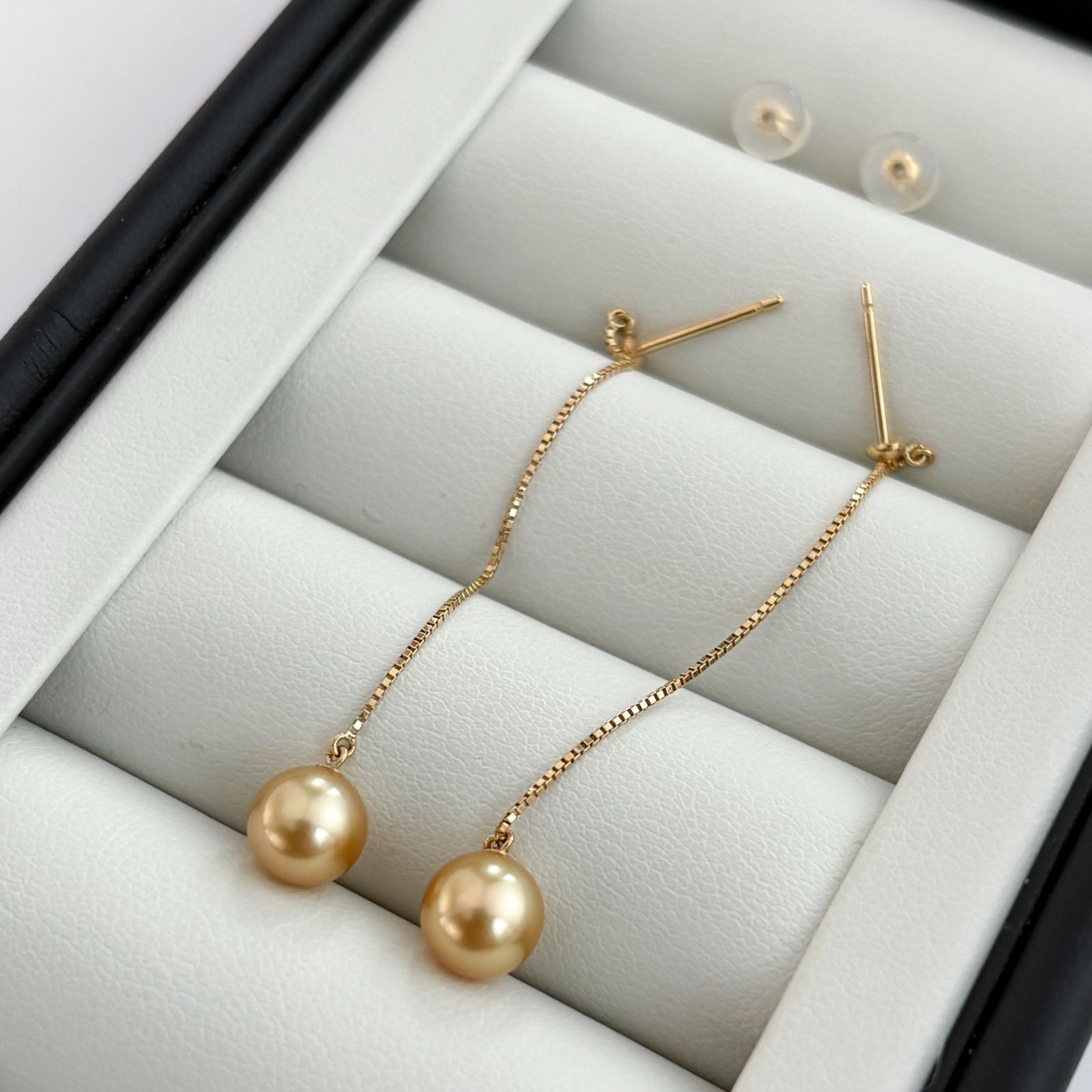 ゴールデンパール　チェーンピアス　K18 南洋真珠 18金 K18 南洋真珠 ゴールデンカラー パールピアス セミバロック セミ