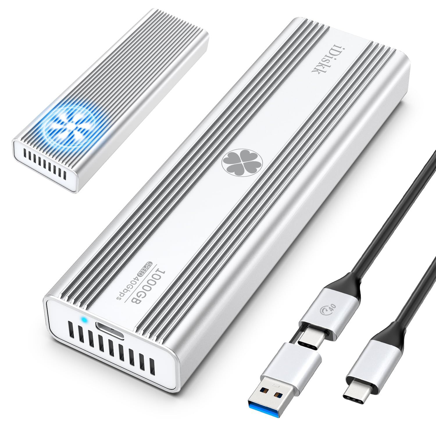 iDiskk M.2 SSD外付けケース40 Gbps USB 4.0 NVMe エンクロージャ 高放熱ファン搭載 Thunderbolt 3 4 SSD 外付けケース SSDケース ポータブル アルミニウム製筐体 耐衝撃 耐久性