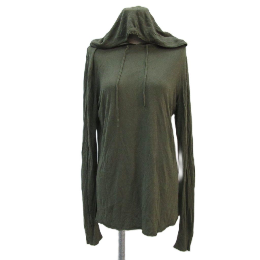 ロベルトコリーナ ROBERTO COLLINA ニットパーカー プルオーバー カシミヤ混 48 L カーキ ミドル丈 YS 27 GY 58