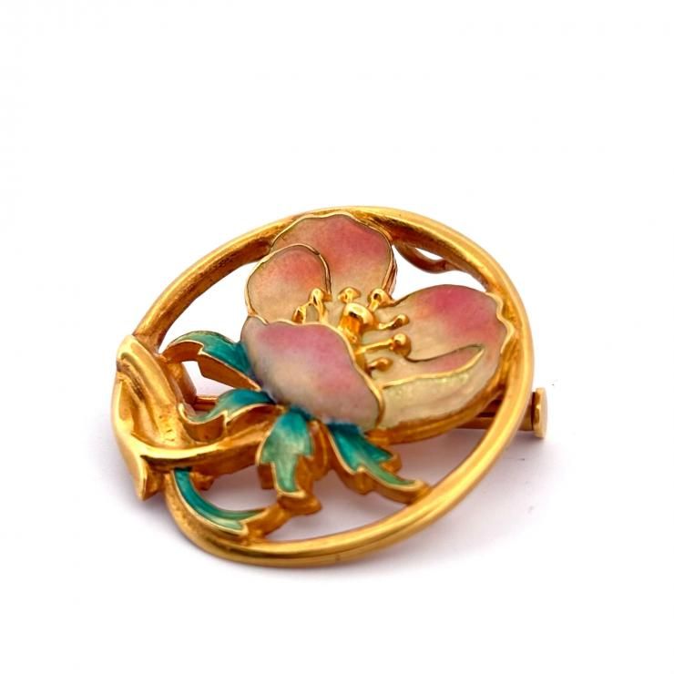 マリエラ K 18 YG 花びら フラワーモチーフ ブローチ エナメル バルセロナ七宝 鑑定済み