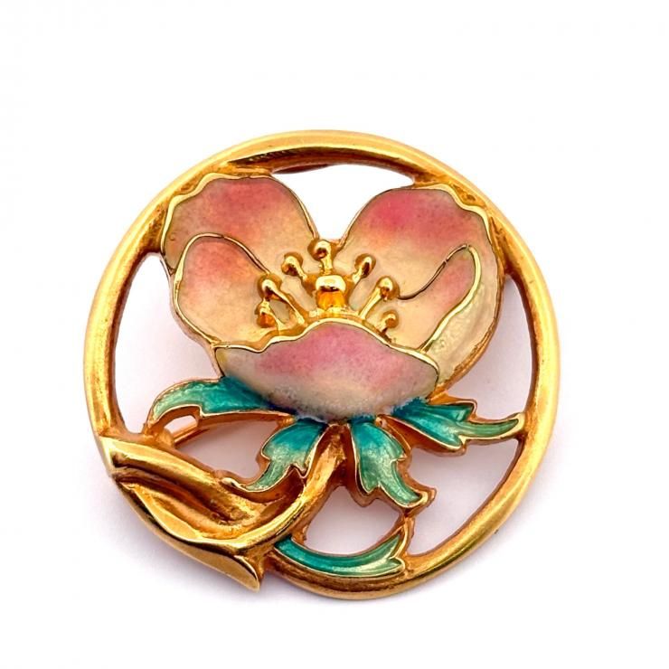 マリエラ K 18 YG 花びら フラワーモチーフ ブローチ エナメル バルセロナ七宝 鑑定済み