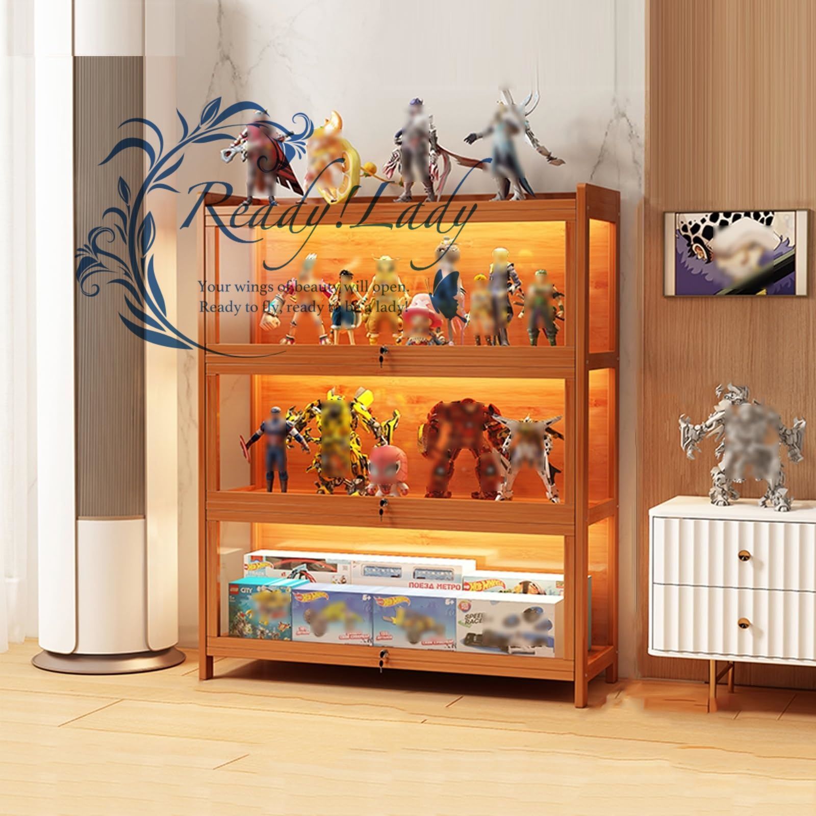 ケースショーケース アクリル フィギュア ディスプレイキャビネット ケース 大容量のストレージ ラック 透明展示ケース Brown 4 F-70 x 32.4 106 cm