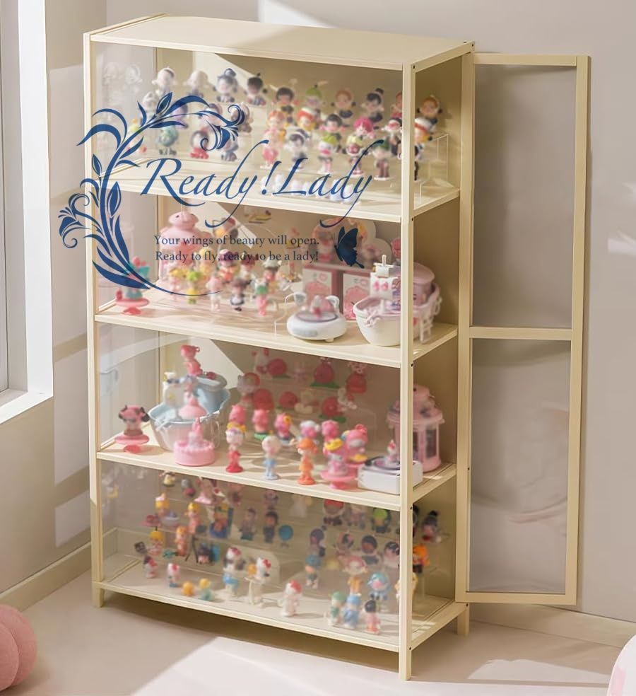 フィギュアケース ディスプレイキャビネット アップグレードされた横開き扉 密閉防塵設計 4段 32奥行きx 60幅x 140高さcm 天然竹フレーム 安全で健康 大容量 模型 フィギュア ディスプレイケース ラック 寝室 オフィス 手 店対応