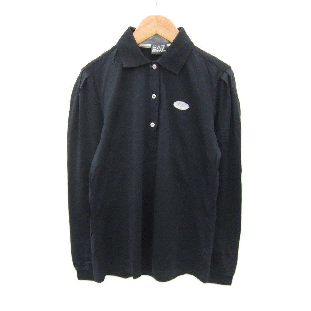 エンポリオアルマーニ EMPORIO ARMANI ポロシャツ 長袖 ポロ M 黒 ブラック ロゴ ストレッチ SY 7 GY 61