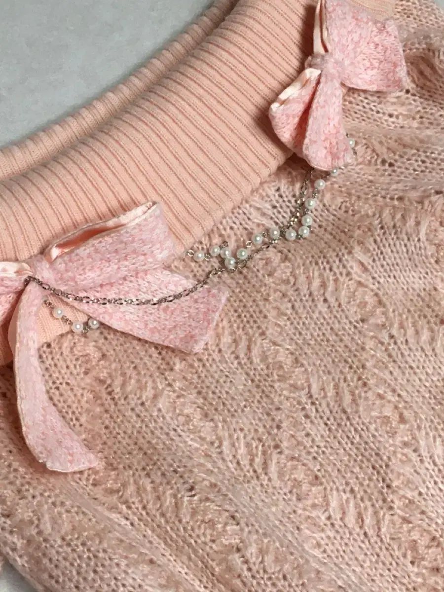 版 LIZ LISA リボン パール ピンク オフショルダー ニット ラテ ヒメ ギャル ラブリー