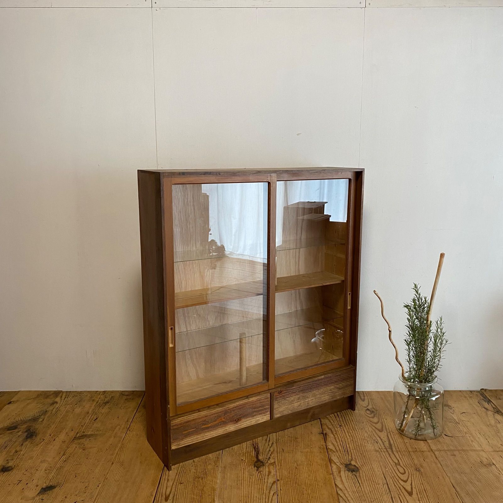 アンティーク 古家具 古道具 ガラス戸棚 食器棚 キャビネット 木製