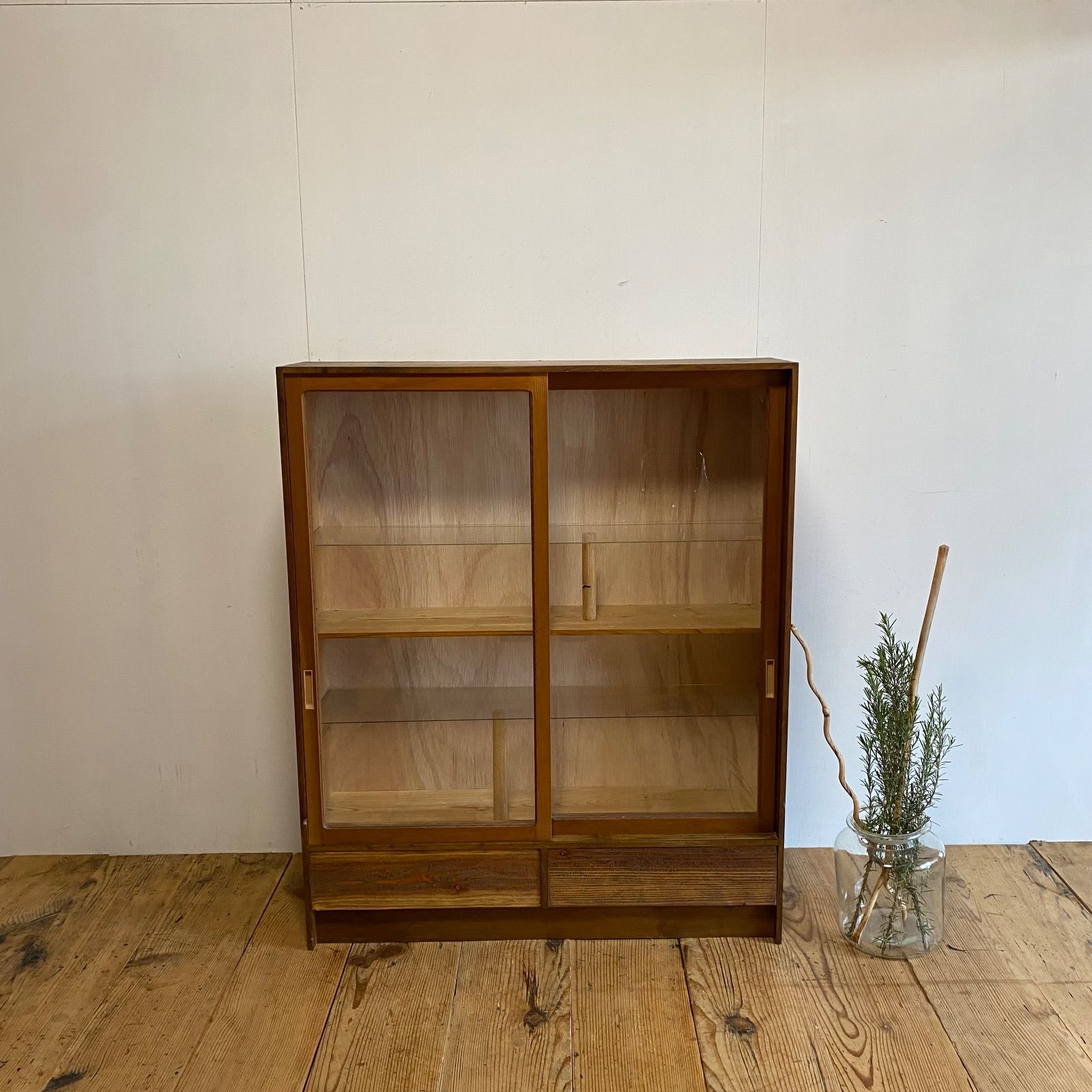 アンティーク 古家具 古道具 ガラス戸棚 食器棚 キャビネット 木製