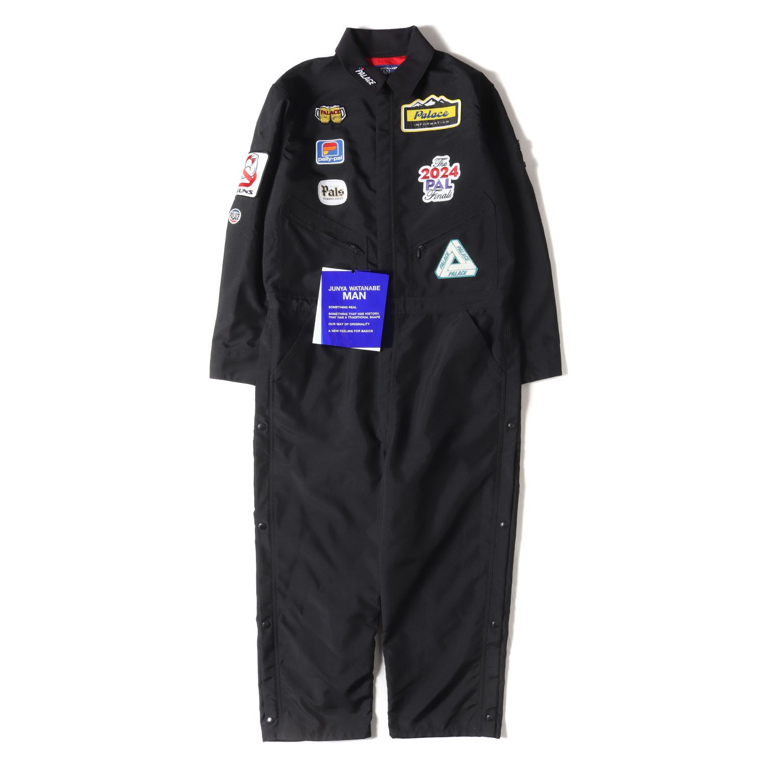 JUNYA MAN COMME des GARCONS ジュンヤワタナベ マン コムデギャルソン サイズ M 24 SS PALACE ロゴ ワッペン 刺繍 ポリ キャンバス ジャンプ スーツ ブラック 黒 コラボ メンズ