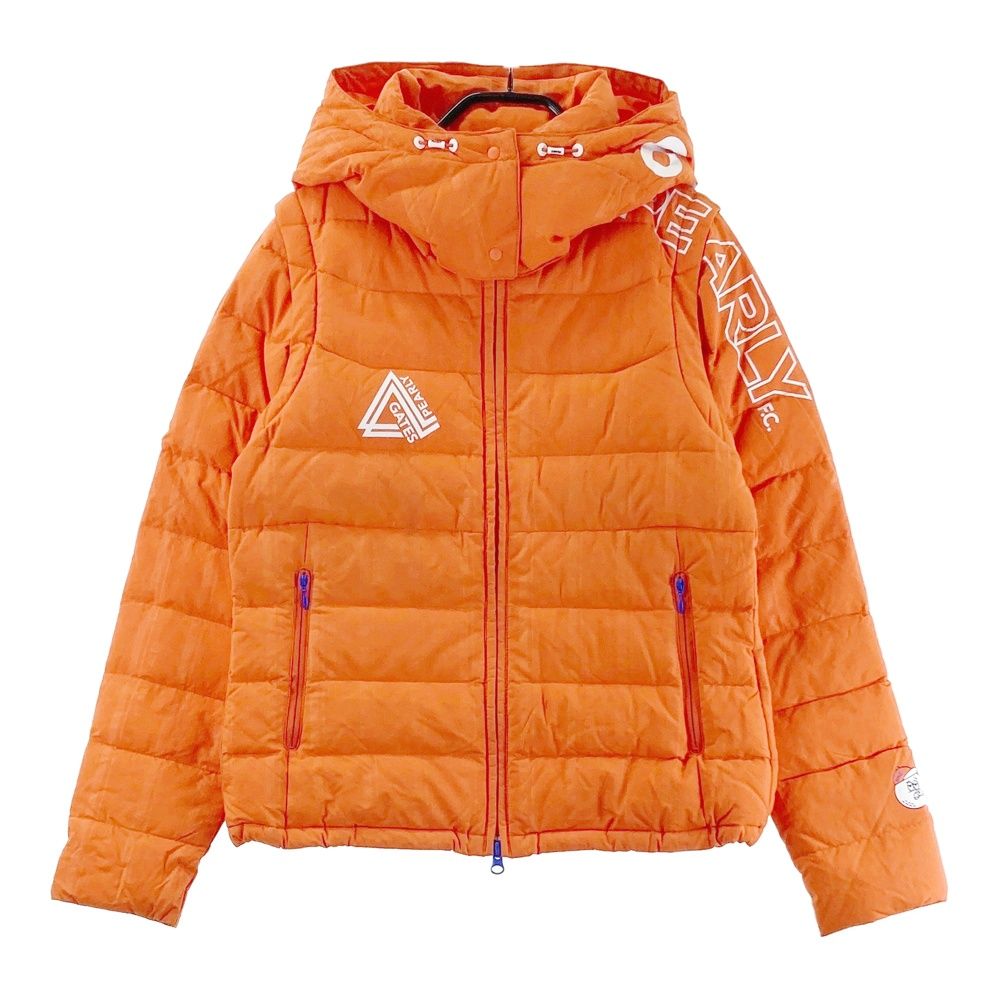 サイズ 0 PEARLY GATES パーリーゲイツ モデル ダウンジャケット ストライプ ロゴ柄 オレンジ系 ゴルフウェア レディース ストスト