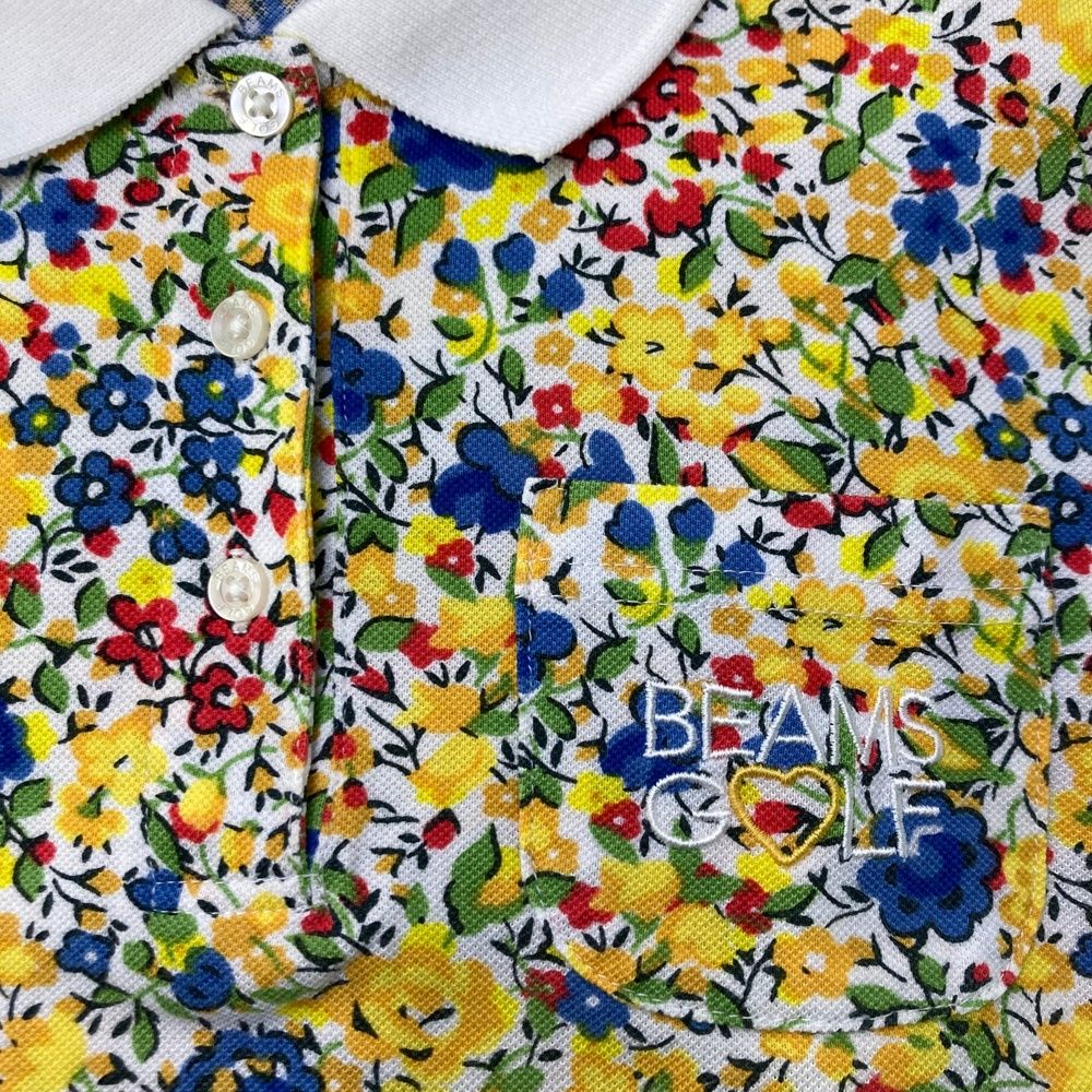 サイズ：M BEAMS GOLF ビームスゴルフ 半袖ポロシャツ 花柄 ホワイト系